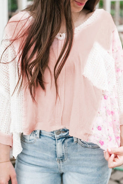 Floral Lace Crochet Batwing Sleeve Blouse