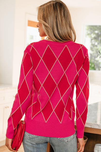 Glitter Rhombus Geometric Knit Crewneck Sweater