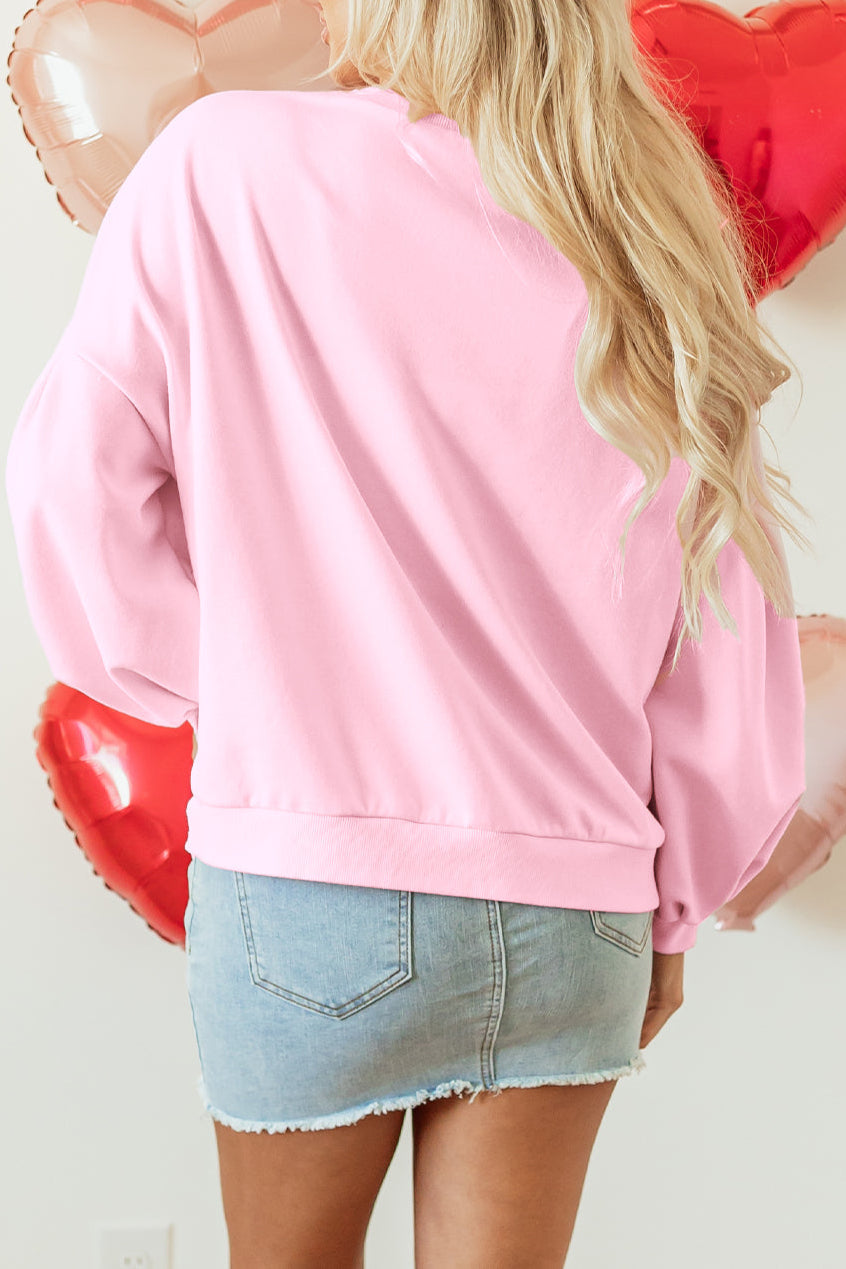 Bow Embroidered Lantern Sleeve Sweatshirt