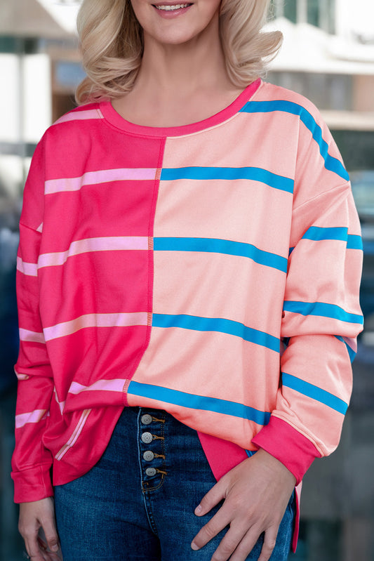 Stripe Colorblock Long Sleeve T-Shirt Plus Size