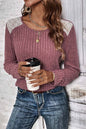 Ribbed Lace Shoulder Patch Sweater