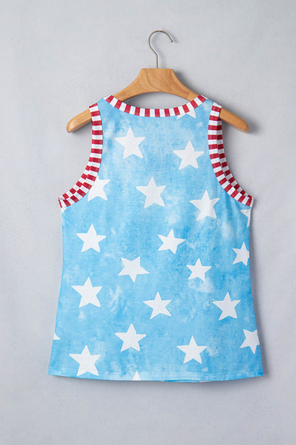 Americana Stars Stripe Trim Round Neck Tank Top