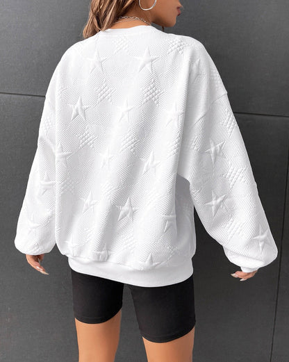 Star Embossed Drop Shoulder Sweatshirt