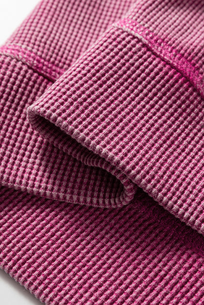 Waffle Knit Patchwork Long Sleeve Top