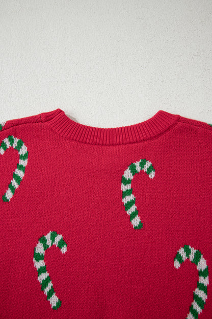 Christmas Candy Cane Drop Shoulder Sweater