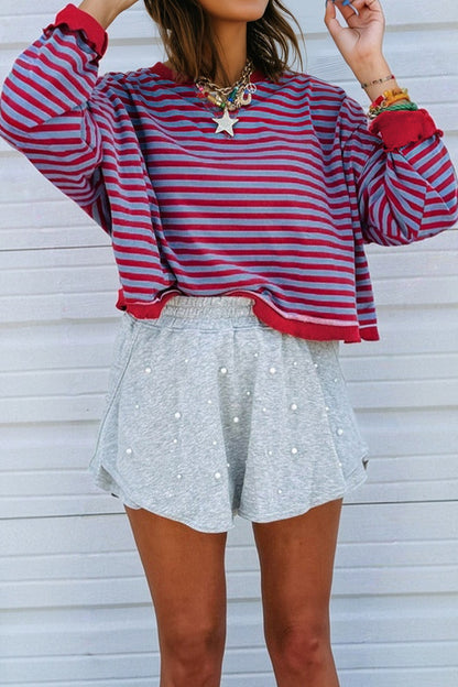 Stripe Reverse Seam Contrast Trim Sweatshirt