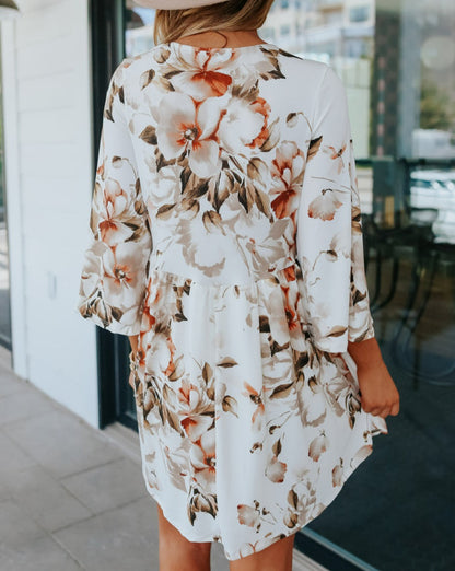 Floral 3/4 Bell Sleeve Dress