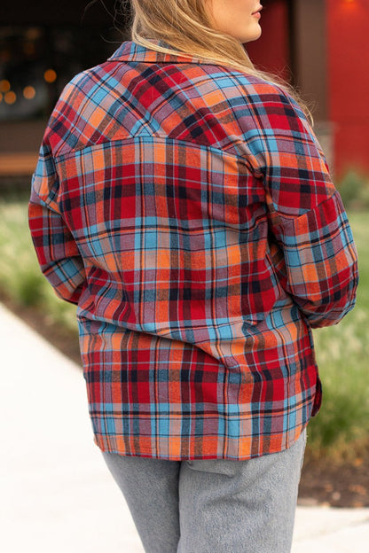 Plaid Buttoned Long Sleeve Shirt Plus Size