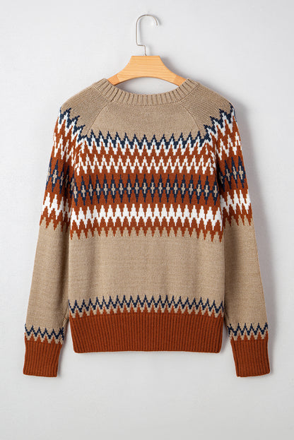 Western Aztec Geometric Colorblock Crewneck Sweater
