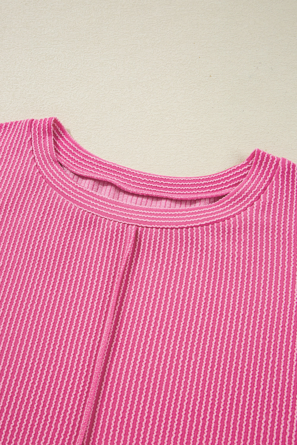 Plus Size Corded Knit Reverse Seam Long Sleeve Top