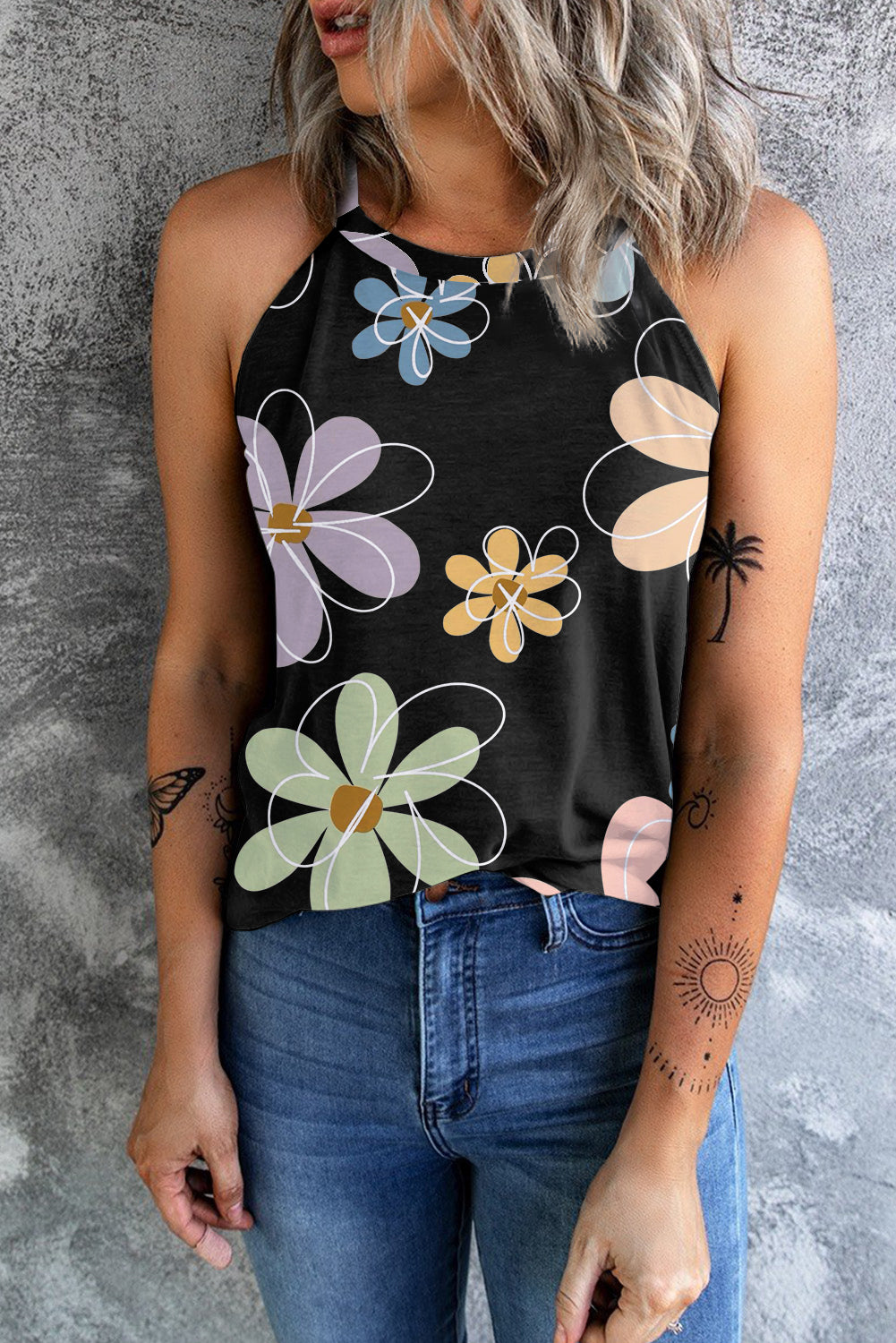 Floral Round Neck Tank Top