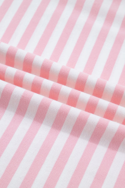 Stripe Drop Shoulder Top & Buttoned Pants Set