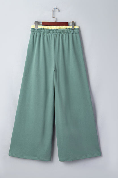 Colorblock Flower Patchwork Drawstring Wide Leg Pants