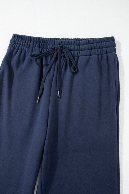 Solid Fleece-Lined Drawstring Waist Pants
