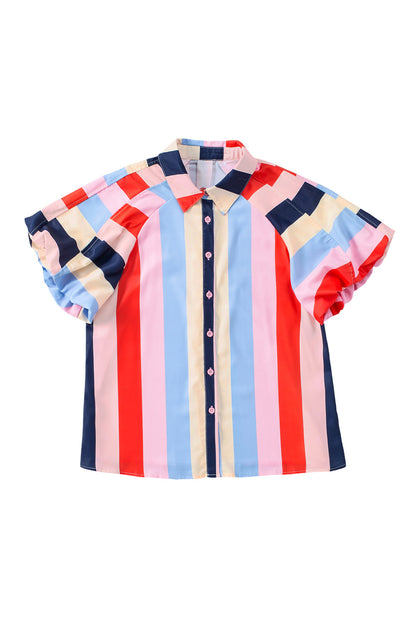 Colorblock Stripe Puff Sleeve Shirt