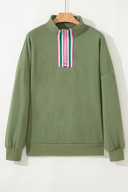 Stripe Contrast Collared Patchwork Sweatshirt