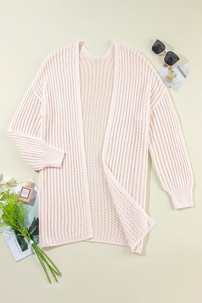 Hollowed Crochet Open Front Cardigan