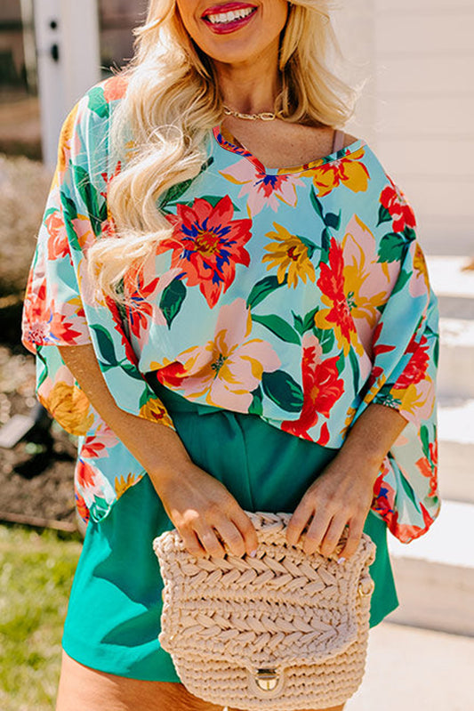 Plus Size Floral Batwing Sleeve Blouse