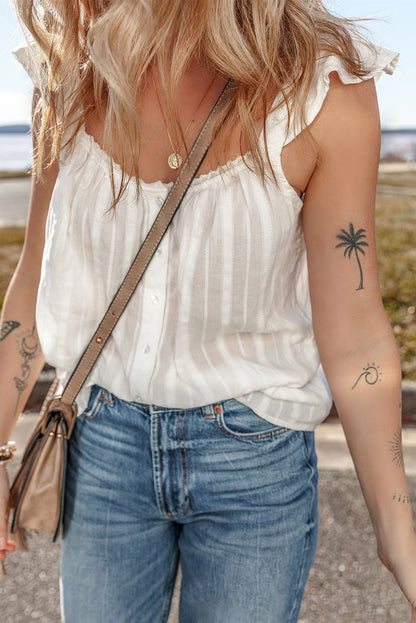 Lace Crochet Ruffle Buttoned Tank Top