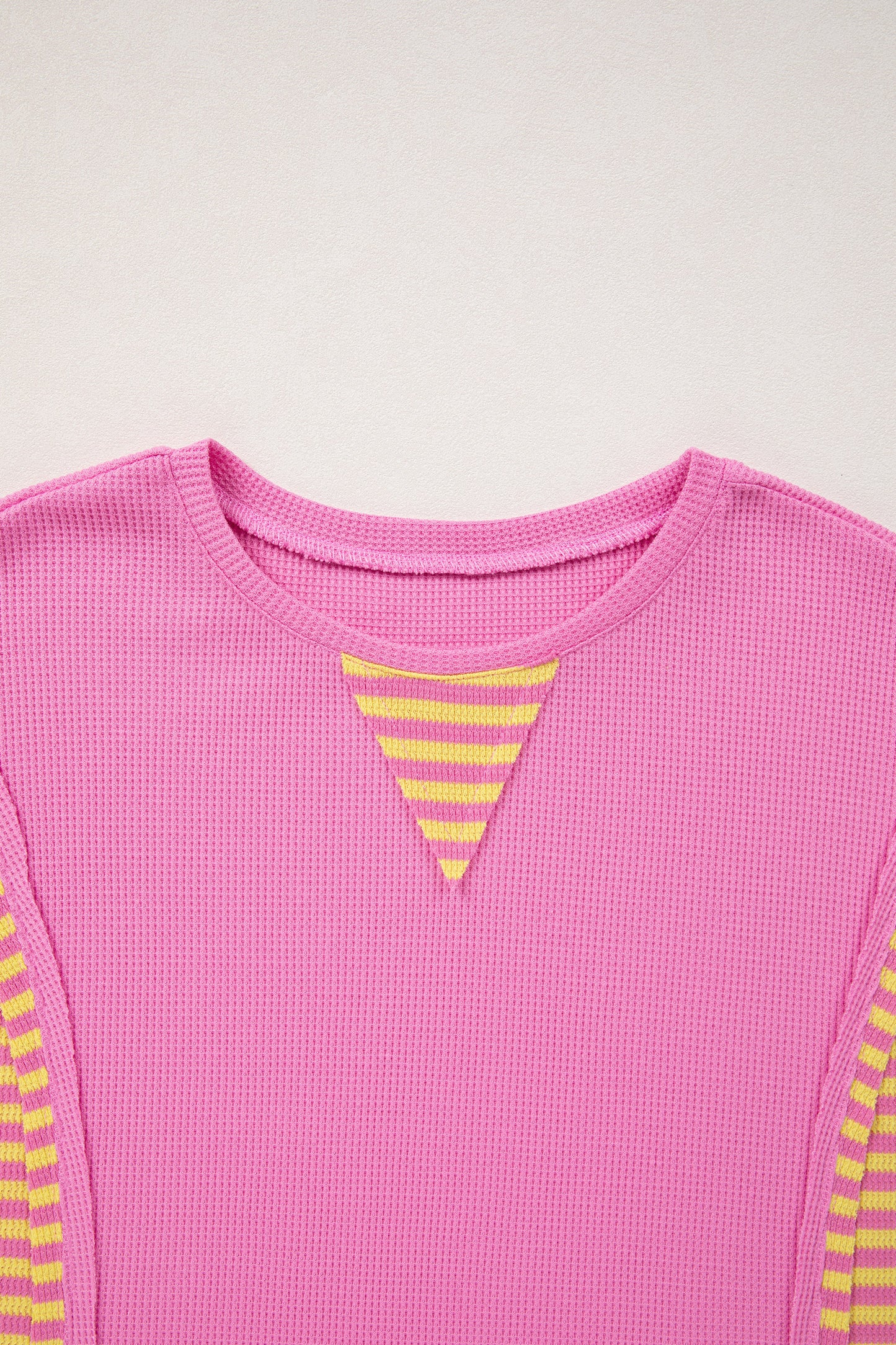 Stripe Patchwork Waffle Knit Loose T-Shirt