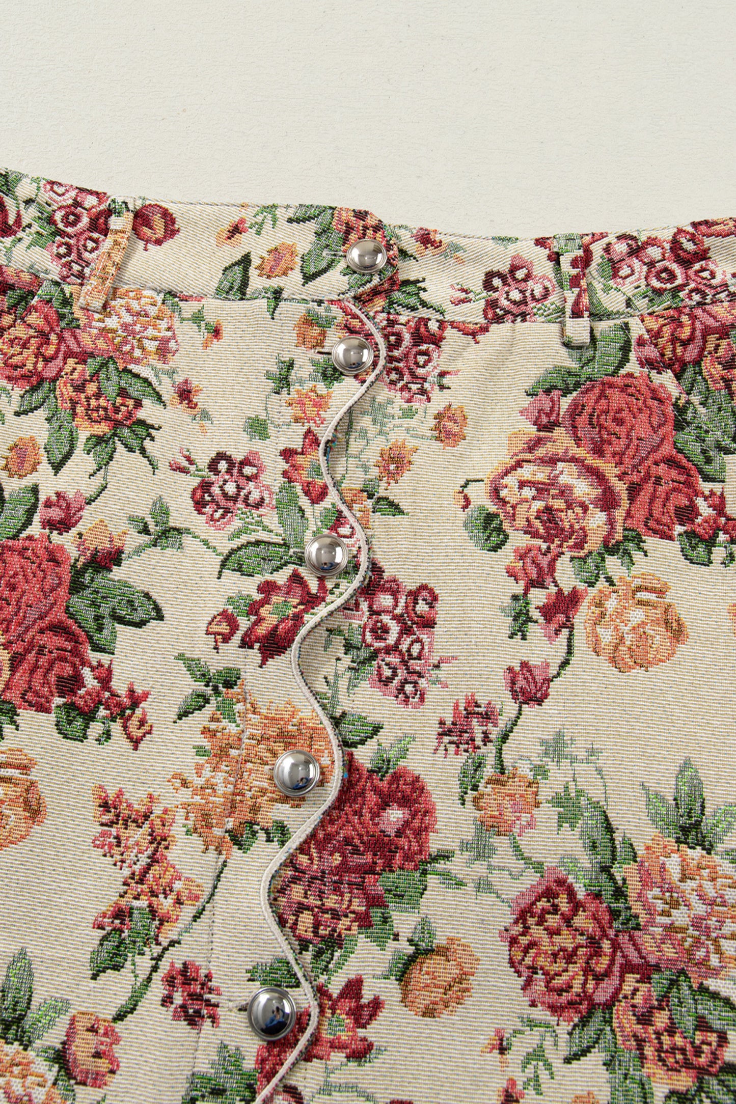 Floral Scallop Hem Button Front Mini Skirt