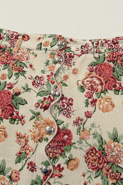 Floral Scallop Hem Button Front Mini Skirt