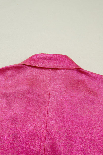 Metallic Collared V-Neck 3/4 Sleeve Top