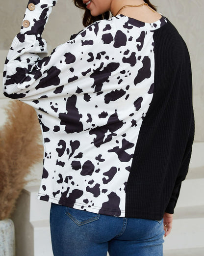 Cow Colorblock Long Sleeve Top