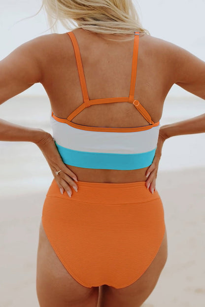 Colorblock High Waist Bikini Swimsuit