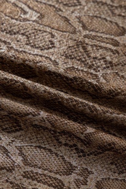 Snake Skin Metallic Polo Collared V-Neck Blouse