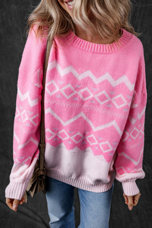 Aztec Geometric Drop Shoulder Sweater