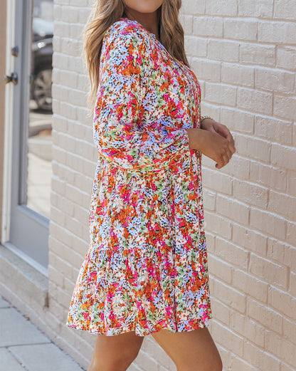 Floral Long Sleeve V-Neck Dress