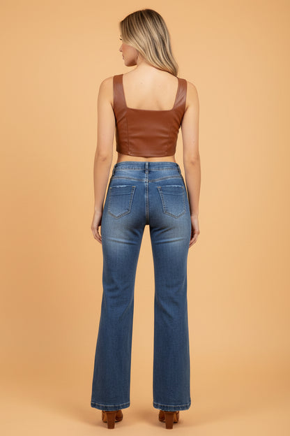 Acid Washed Straight Leg Full Length Jeans