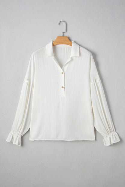 Solid Collared Drop Shoulder Puff Long Sleeve Shirt