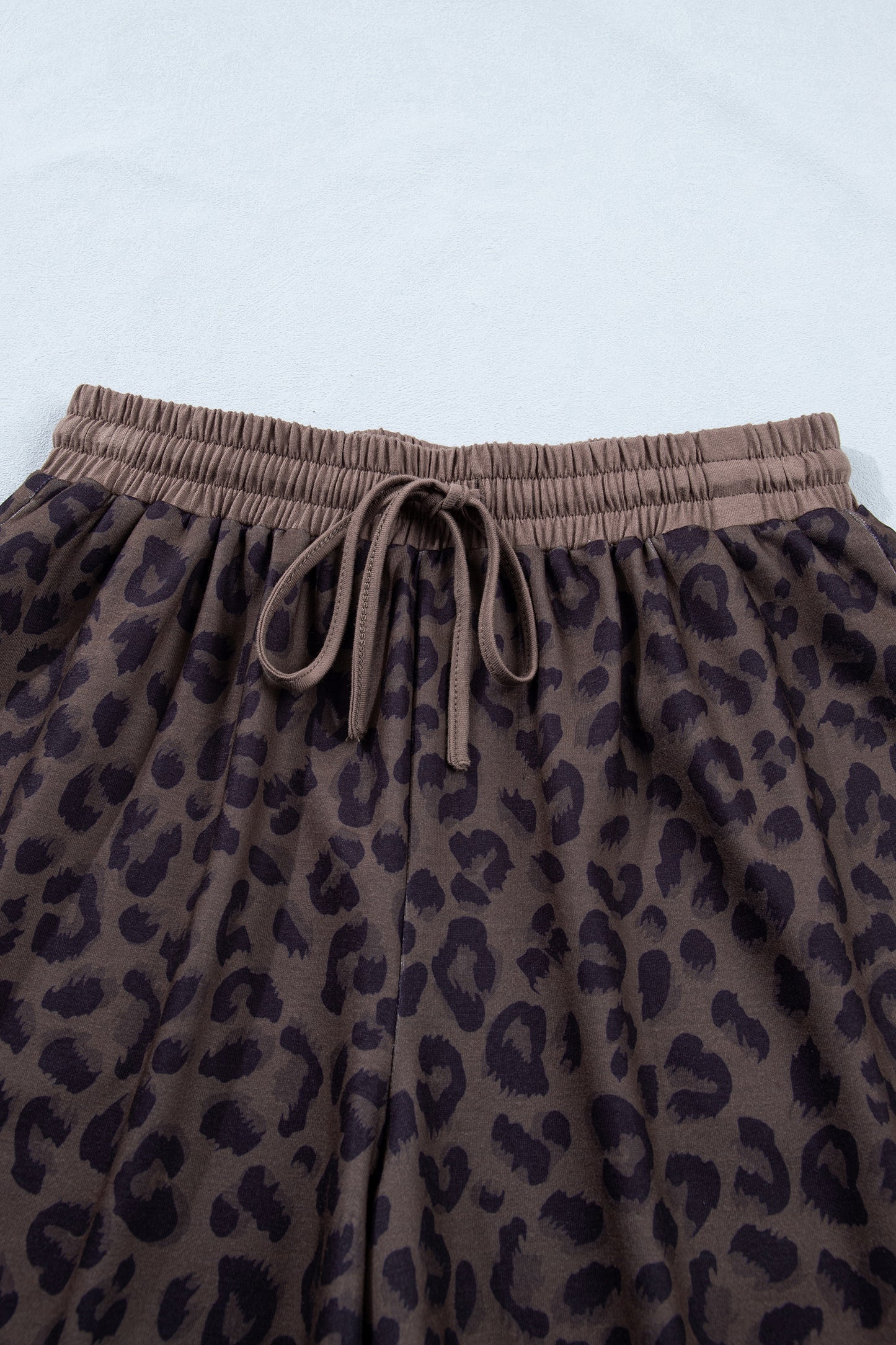 Leopard Collared V-Neck Top & Shorts Set