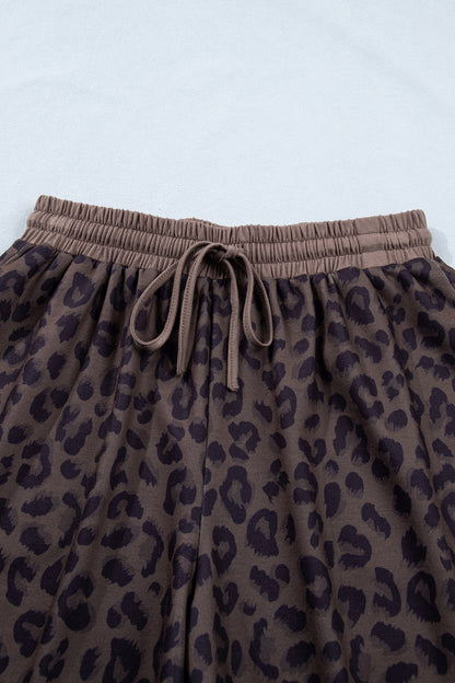 Leopard Collared V-Neck Top & Shorts Set