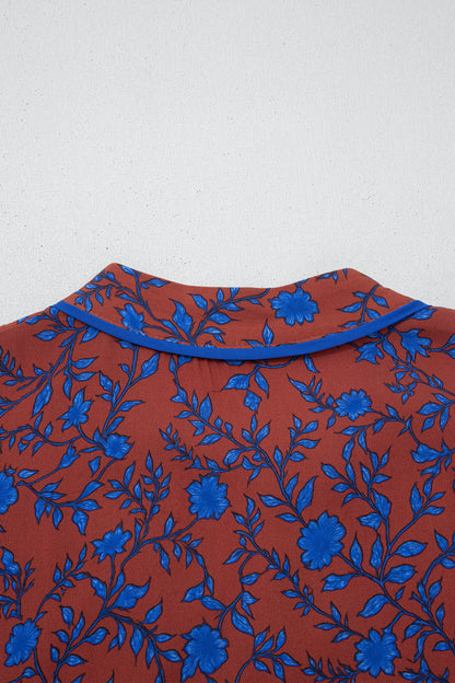 Floral Tiered 3/4 Puff Sleeve Midi Dress