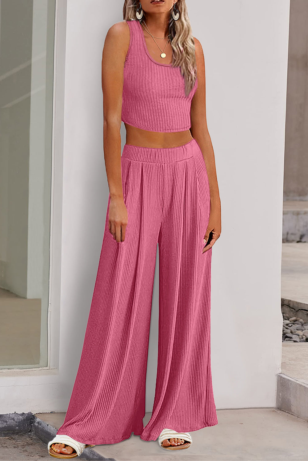 Ribbed Top and Pants Outfit