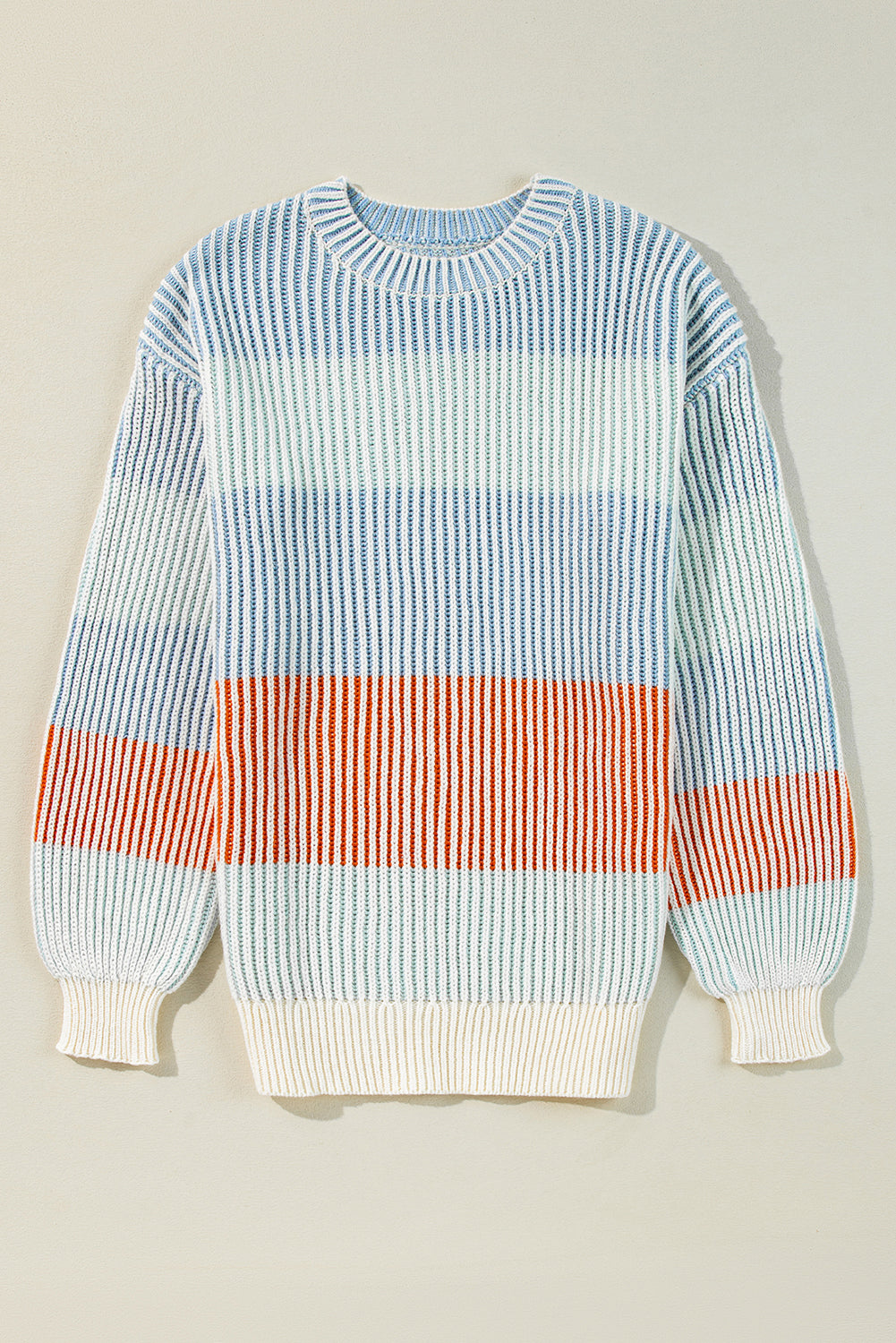 Colorblock Stripe Bubble Sleeve Sweater