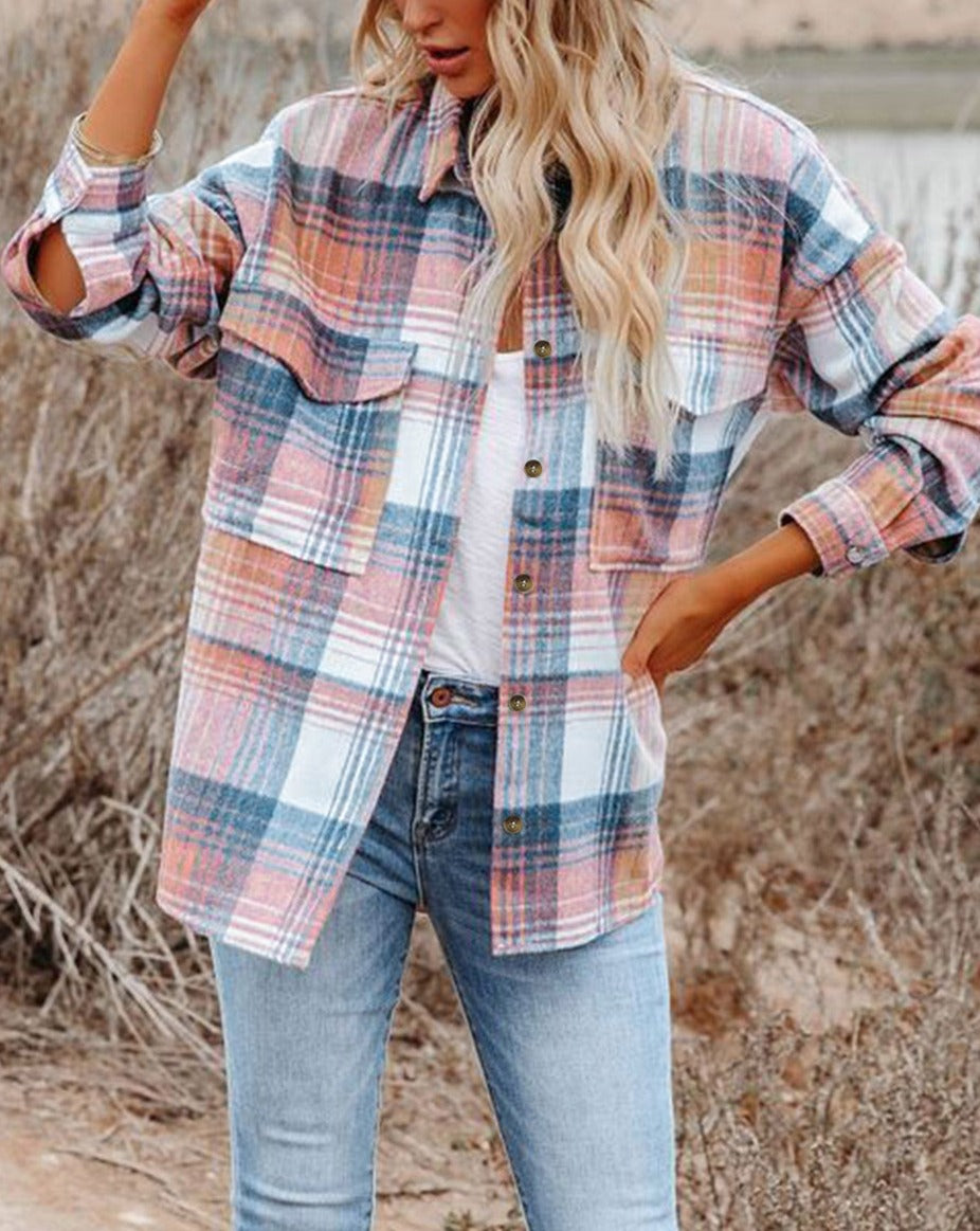 Plaid Flap Pockets Shacket