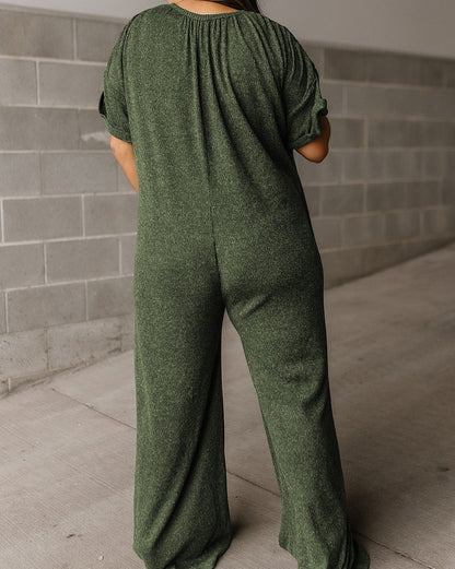 Ribbed Buttoned Wide Leg Jumpsuit