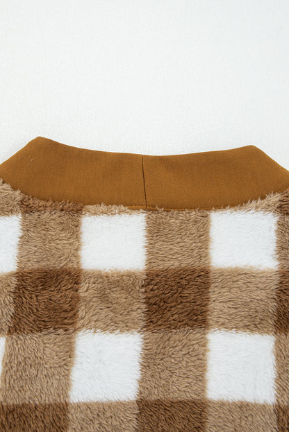 Checker Sherpa Button-Up Pocketed Cardigan