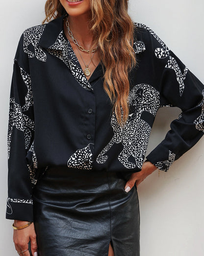 Cheetah Satin Long Sleeve Shirt