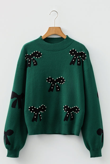 Bow Pearl Embellished Drop Shoulder Sweater