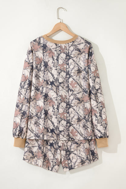 Woodland Camo Long Sleeve Top & Short Set