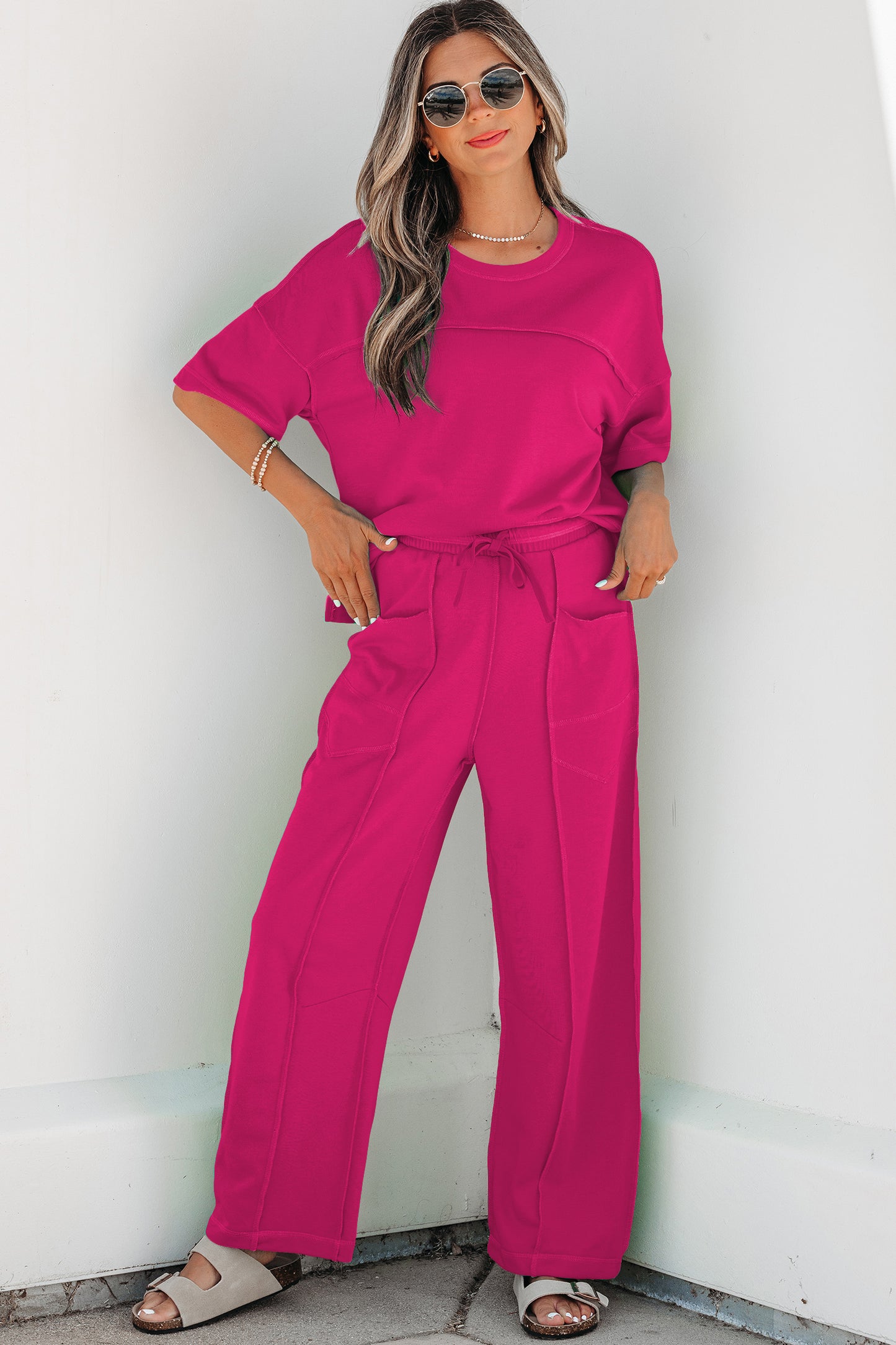 Solid Drop Shoulder Boxy Tee & Barrel Pants Set