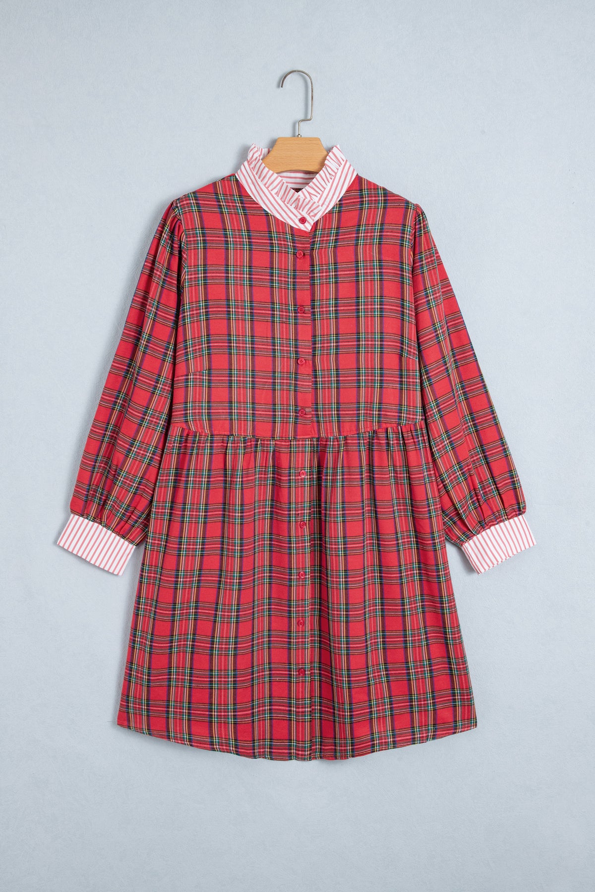 Plus Size Plaid Long Sleeve Buttoned Mini Dress
