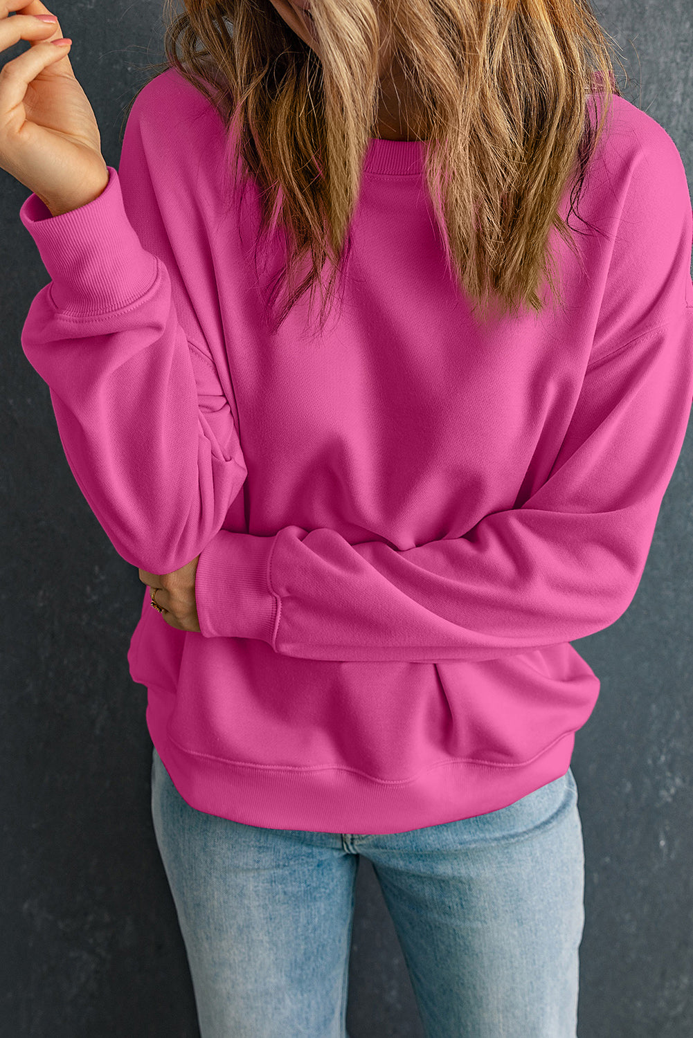 Solid Crewneck Pullover Sweatshirt