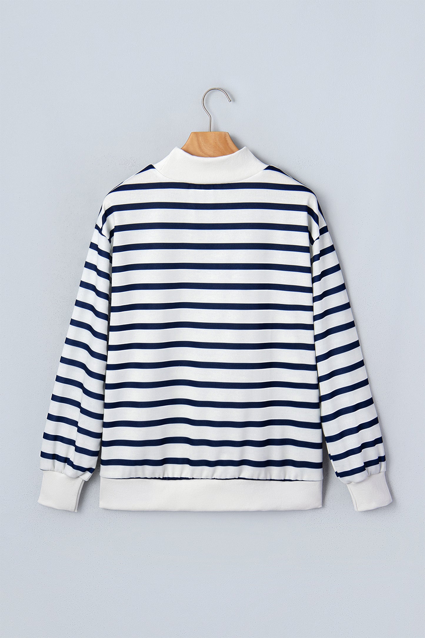 Stripe Ribbed Trim Stand Neck Long Sleeve Sweatshirt