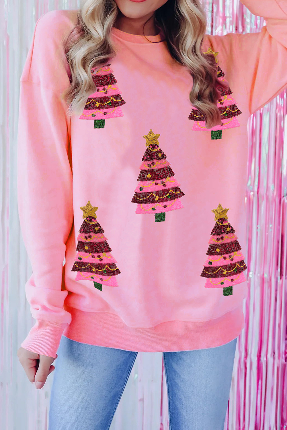 Christmas Tree Sequin Drop Shoulder Sweatshirt